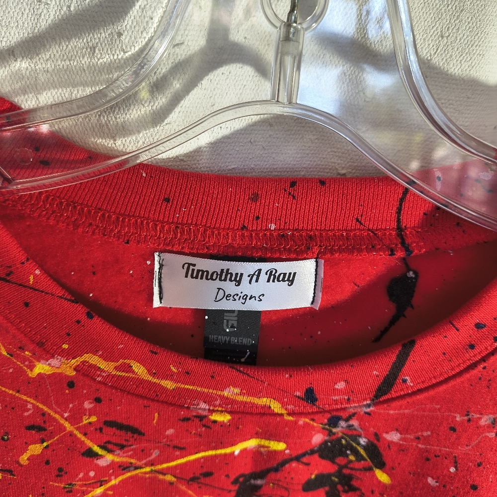 Unisex Large Red Sweatshirt With Unique Street Wear Art By Timothy Designs View 2